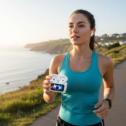 Person wearing wireless earbuds