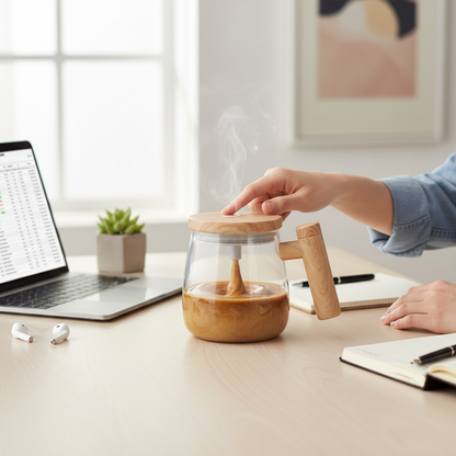 Using self-stirring mug at office