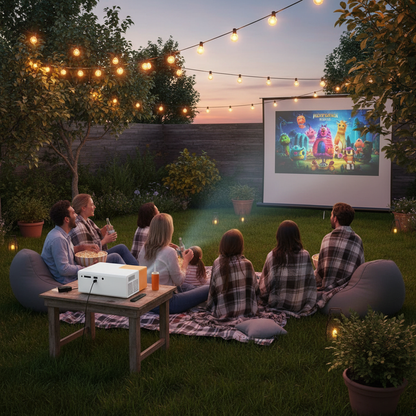 Outdoor movie night with projector